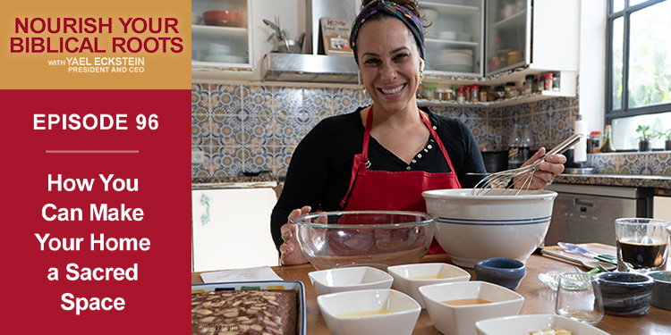 Podcast image of Yael in her kitchen baking