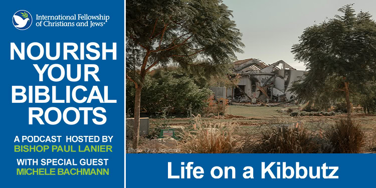 Life on a Kibbutz - Michele Bachmann podcast graphic - March 19, 2025