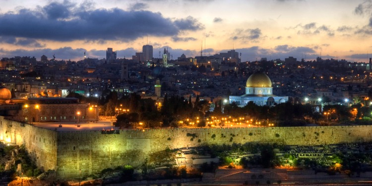 Old city of Jerusalem at sunset.