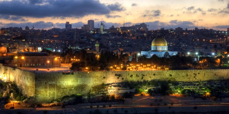 Old city of Jerusalem at sunset.