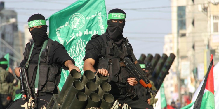 Hamas militants with weapons