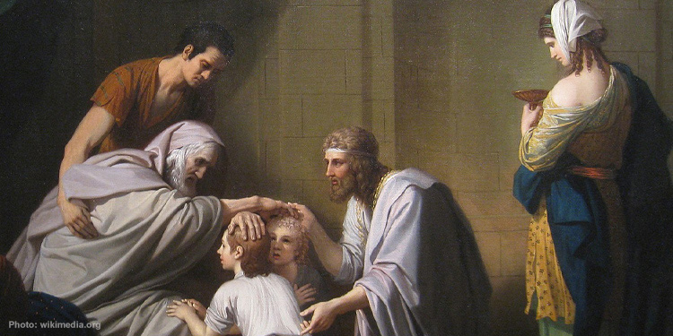 Painting of a man blessing two children