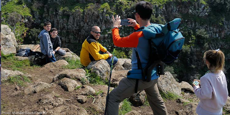 Israelis hiking in Orvim Stream in the Golan Heights, northern Israel.