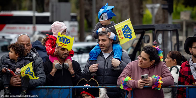 Israelis take part in the Jewish holiday of Purim parade (Adloyada), in Jerusalem, March 25, 2024. Photo by Yonatan Sindel/Flash90