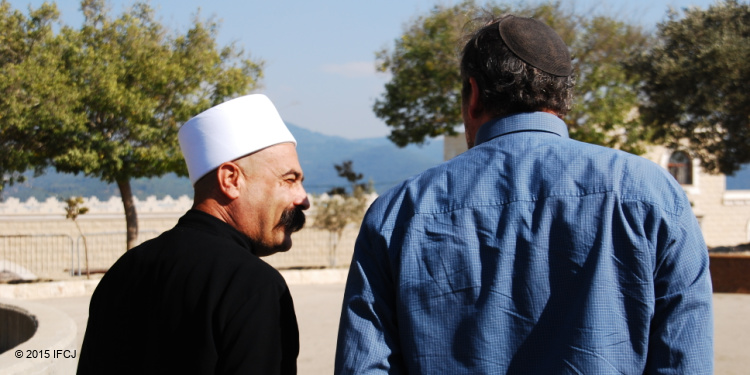 Rabbi Eckstein walking outside with a Druze leader.