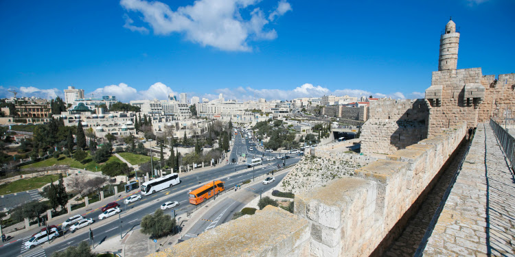 Aerial view of a highway in Jerusalem.