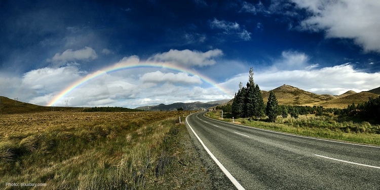 Road with a rainbow