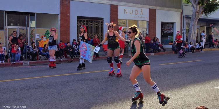 Women rollerblading in the street