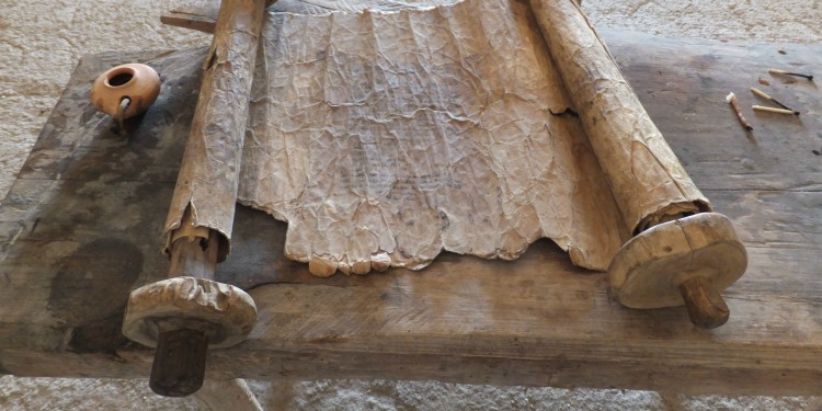 Hebrew scriptures scroll in synagogue at Nazareth Village