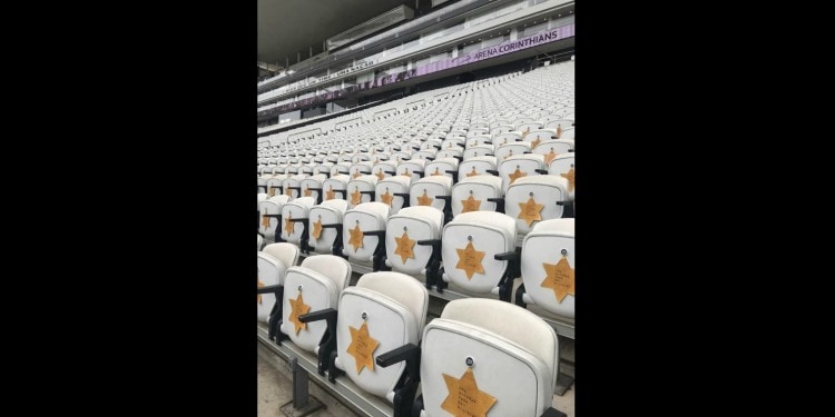 Stars of David on seats of Brazilian soccer stadium