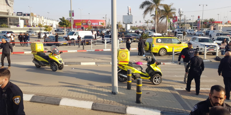 Scene of terrorist stabbing in Beersheba, Israel, March 22, 2022