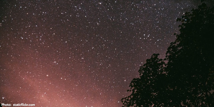 An image of stars against a pink and purple sky.