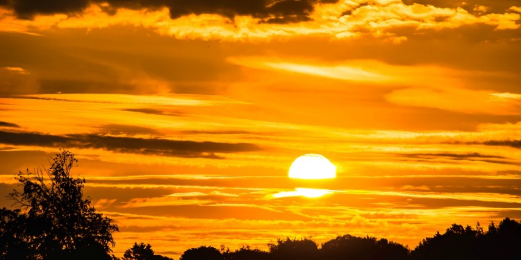 The sun coming through the clouds right at sunrise.