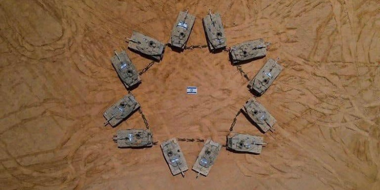 IDF tanks form circle around Israeli flag