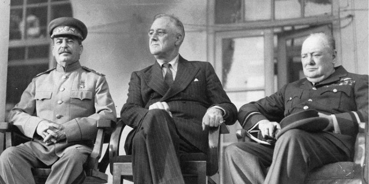 Stalin, Roosevelt, and Churchill at Tehran Conference, 1943