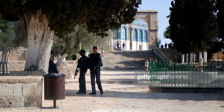 Security making their rounds around the Temple Mount as it reopens.