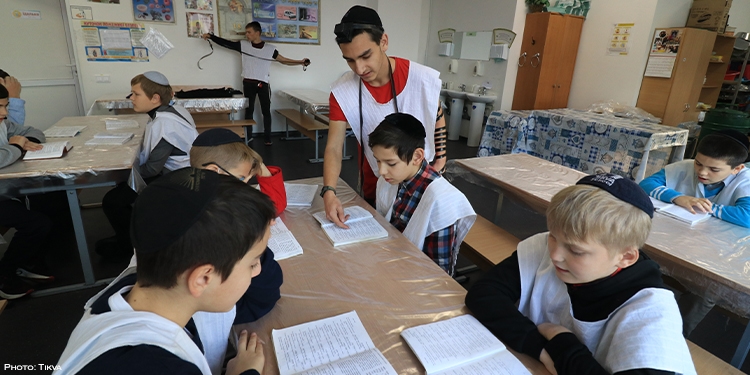 teaching children at Tivka Childrens home