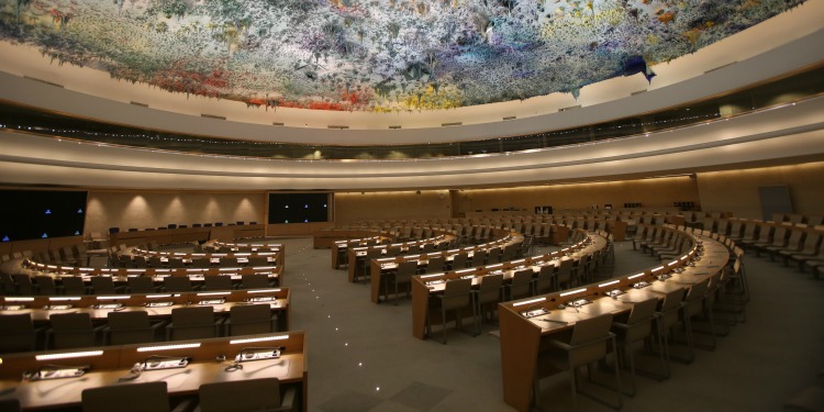 The room that the United Nations meets in while it's empty.