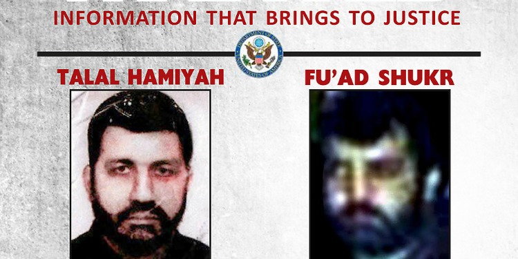 Wanted sign from the United States government of two Hezbollah terrorists.