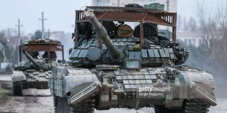 Tanks move across Ukraine on February 24, 2022