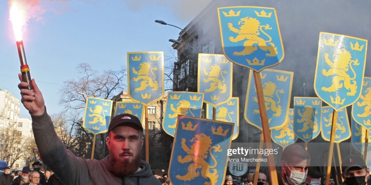 Ukrainian Nazis march in Kiev, April 28, 2021