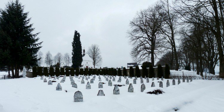 A cemetery during the winter.