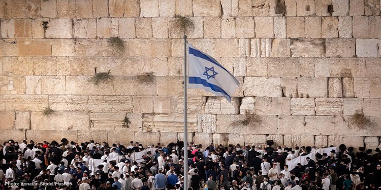Jewish men praying for forgiveness (Selichot), at the Western Wall