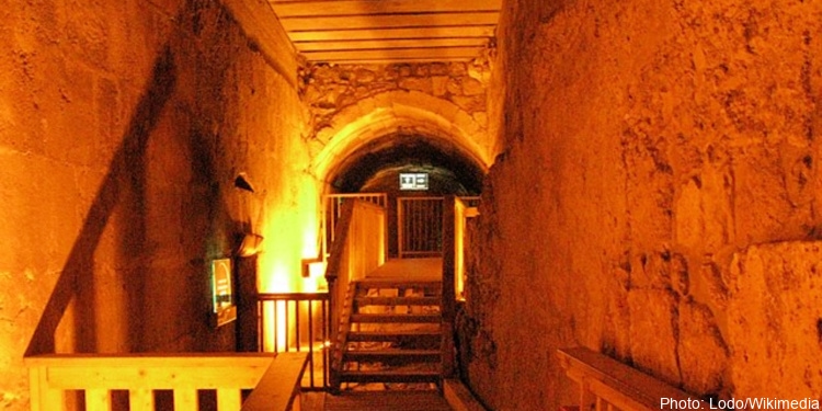 Tunnels beneath the Old City in Jerusalem, Israel below the Western Wall.