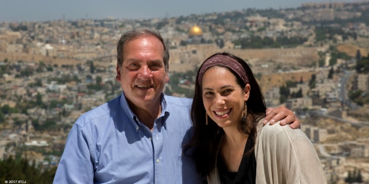 Yael and Rabbi Eckstein smiling into the camera while in Jerusalem.
