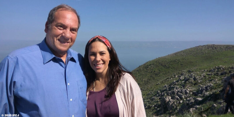 Yael Eckstein and her father Rabbi Eckstein at ancient ruins of Mt. Arbel in Israel