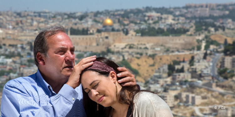 Rabbi Eckstein father's hand on Yael's head in Jerusalem