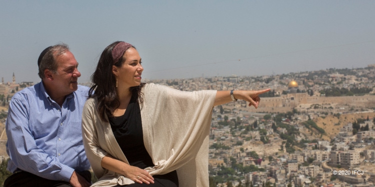 A teachable moment between Rabbi Eckstein and Yael overlooking Jerusalem