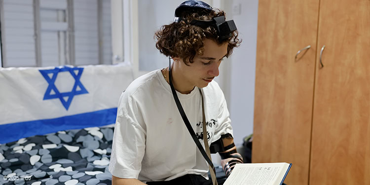 Young adult man wearing tefillin