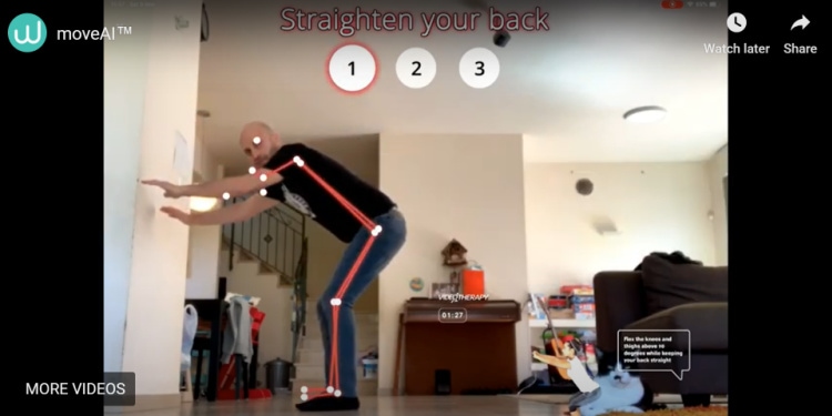 Screen capture of an at home physical therapist doing an exercise.