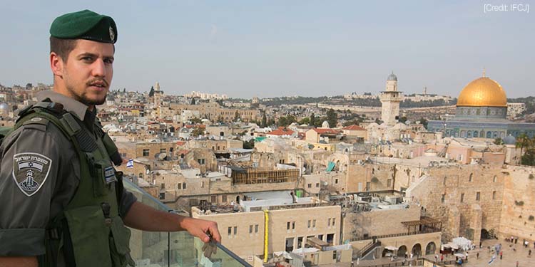 IDF soldier looking over Jerusalem.