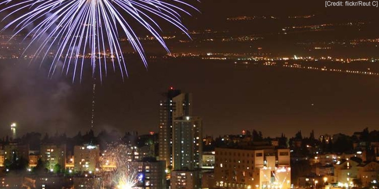 Fireworks exploding over Israel for Yom HaAtzmaut, Israel Independence Day