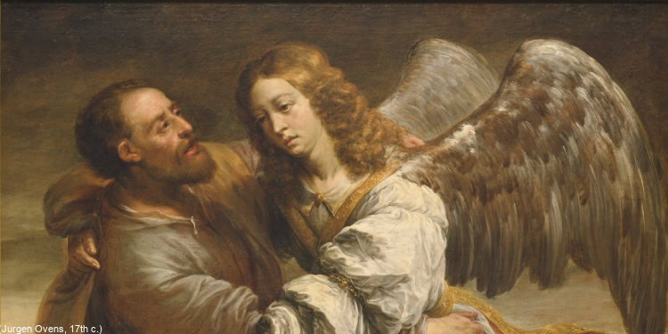 17th-century painting by Jurgen Ovens depicting two figures, one with wings, in an embrace with blurred faces.