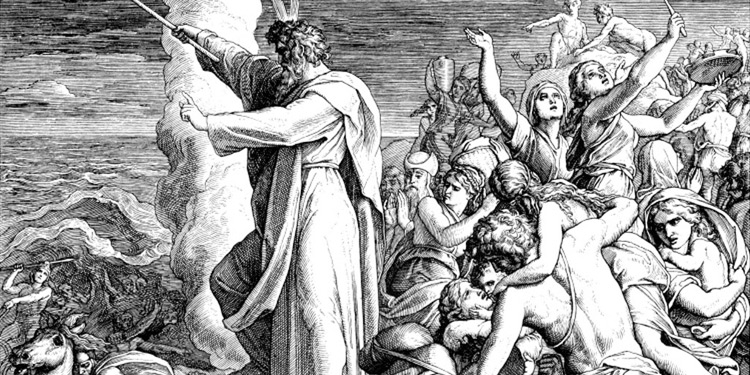 Black and white drawing of Moses Parting the Red Sea cover of Miracles: God's Signs and Wonders
