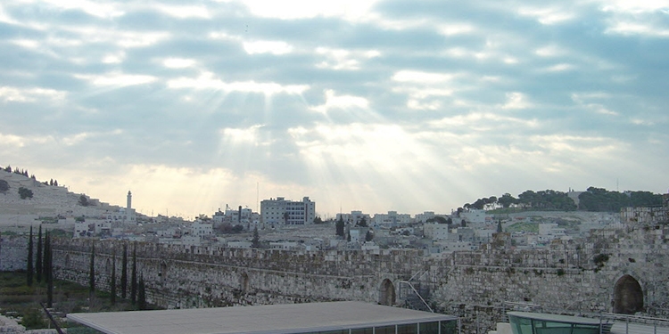 The Sun's rays shining over the Western Wall in Jerusalem