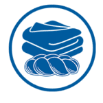 Blue and white logo of two holding hands over a piece of bread.