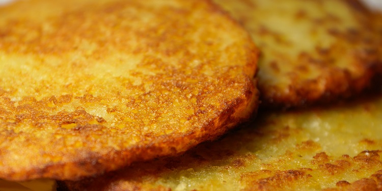 Close up image of crispy potato pancakes.