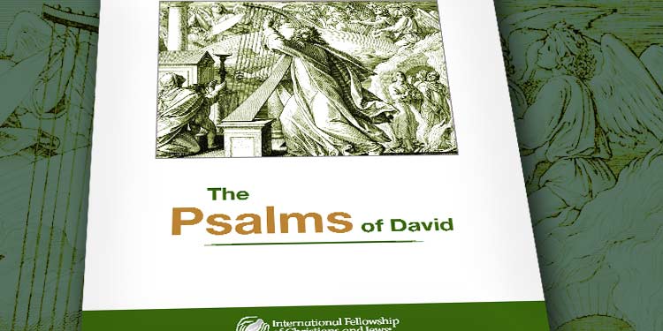 Cover of The Psalms of David booklet by IFCJ against a green background of angels