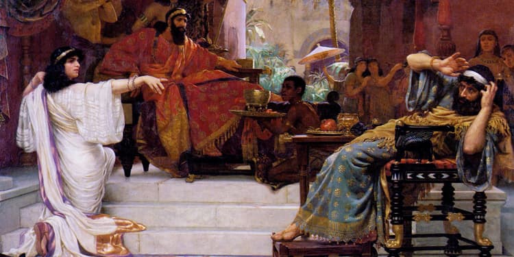 Painting of Queen Esther talking to the King.