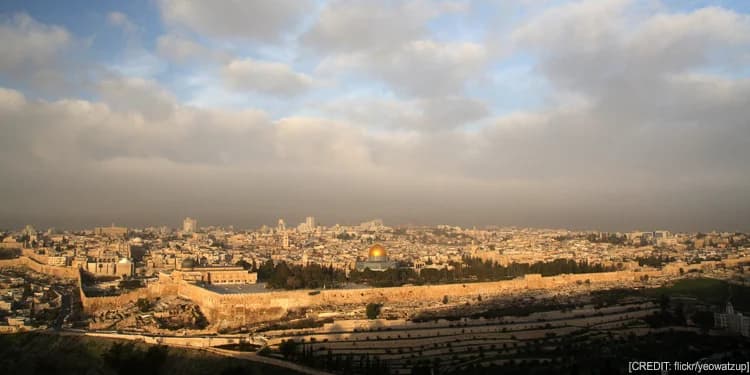 Aerial view of Jerusalem during a cloudy day.