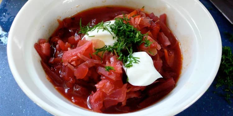 Meat borscht dish from Russia