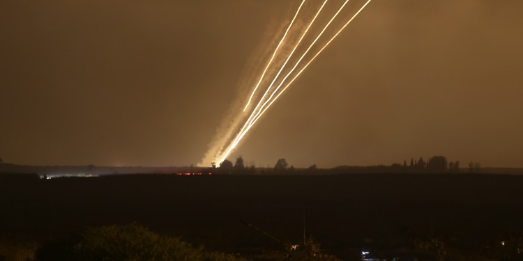 Rocket beams through the night sky at Tel Aviv.