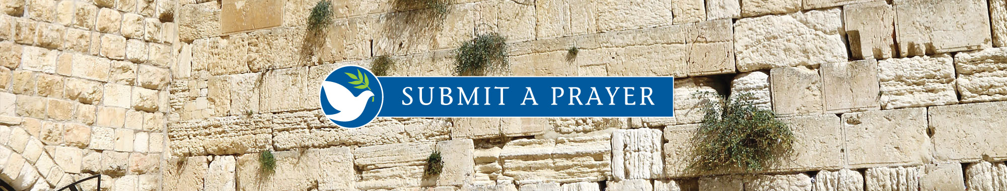 Background image of stones of the Western Wall, text says Submit a Prayer.