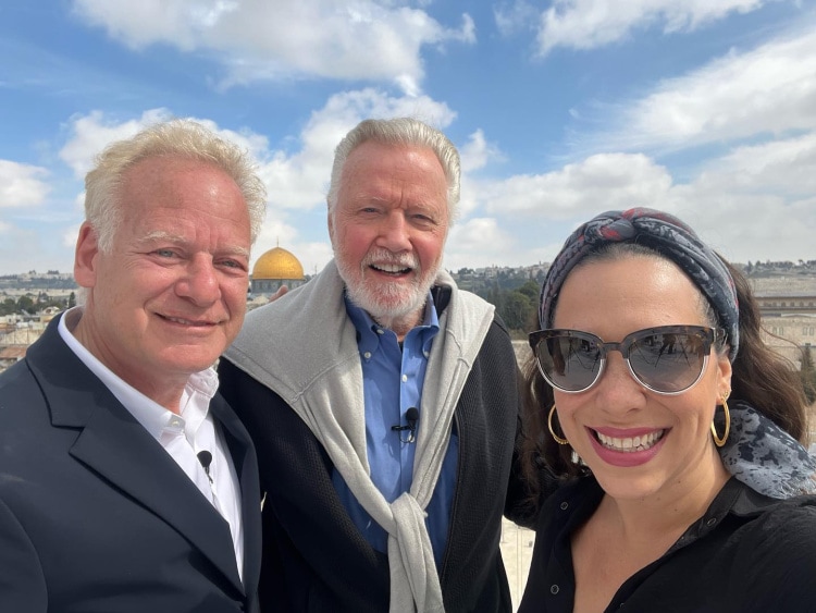 Yael taking a selfie with Jon and Steve in Jerusalem. 
